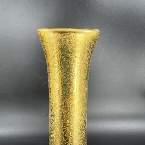 Wheeling Decorating Co Gold Porcelain Vase Floral Textured Pattern Vessel VTG - Picture 9 of 11
